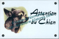 Plaque humoristique émaillée 10x15 cm ATTENTION AU CHIEN A CE JOUR..