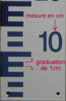 échelle d'étiage, mesure de niveau d'eau mixte, graduations bleues POSITIVES et rouges NEGATIVES (12,5 x 50cm)