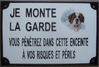 Plaque émaillée standard (20x30cm) je monte la garde (chien au choix)