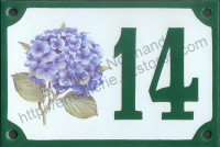 Numéro de rue décoré émaillé : Hortensia bleu