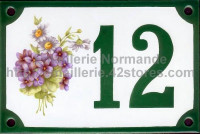 Numéro de rue décoré émaillé : Violettes