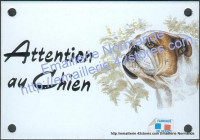 Plaque émaillée 10x6cm Attention chien bizarre