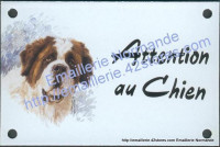 panneau plaque emaillee je monte la garde vous entrez dans cette enceinte a  vos risques et perils decor chien - EMAILLERIE NORMANDE fabricant français  de plaques émaillées