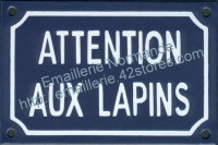 Plaque émaillée (10x15cm) attention aux lapins