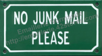 Plaque émaillée (10x18cm) No junk mail please