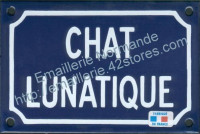 Plaque émaillée (10x15cm) chat lunatique