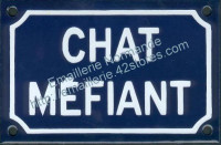 Plaque émaillée (10x15cm) chat méfiant