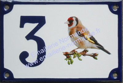 panneau acier emaille numero de maison decor photo chardonneret -  EMAILLERIE NORMANDE fabricant français de plaques émaillées