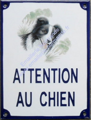 Plaque émaillée bleue Attention aux chiens